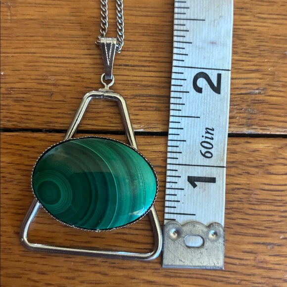 Geometric Malachite Pendant Necklace - Picture 3 of 3